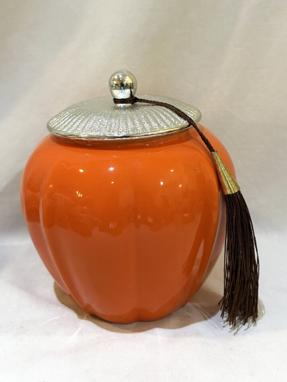 Ceramic Pumpkin Shaped Lidded Tea Coffee Jar Orange